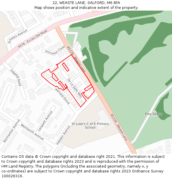 22, WEASTE LANE, SALFORD, M6 8FA: Location map and indicative extent of plot