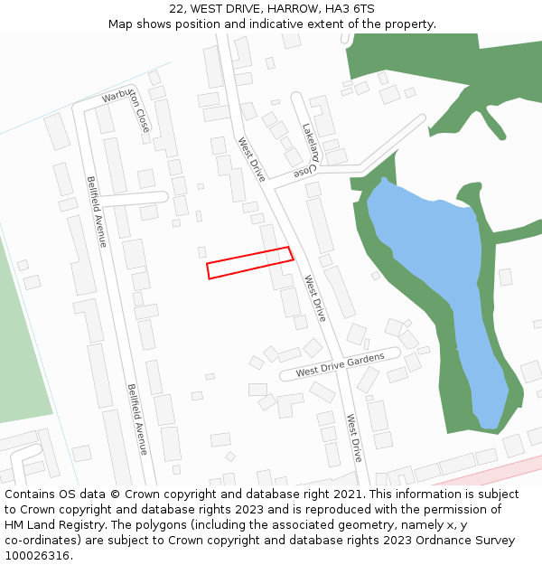 22, WEST DRIVE, HARROW, HA3 6TS: Location map and indicative extent of plot