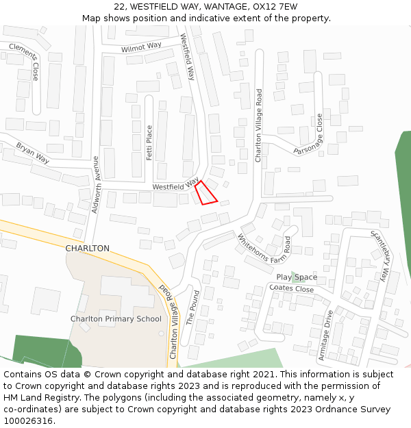 22, WESTFIELD WAY, WANTAGE, OX12 7EW: Location map and indicative extent of plot