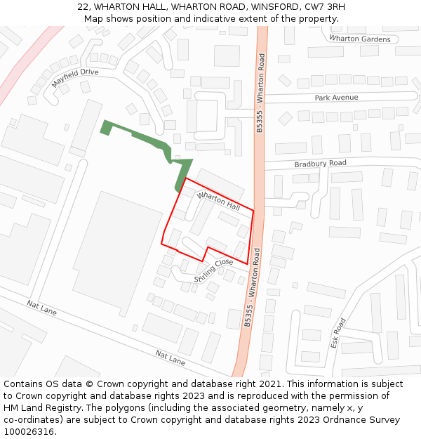 22, WHARTON HALL, WHARTON ROAD, WINSFORD, CW7 3RH: Location map and indicative extent of plot