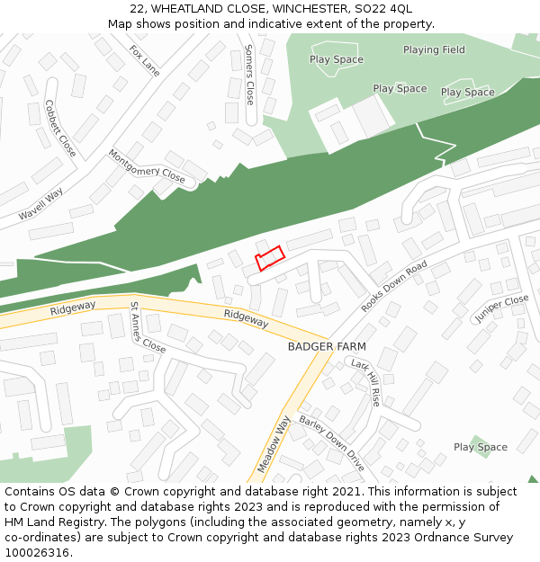 22, WHEATLAND CLOSE, WINCHESTER, SO22 4QL: Location map and indicative extent of plot
