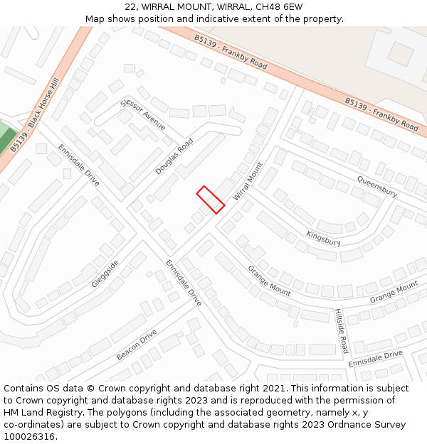 22, WIRRAL MOUNT, WIRRAL, CH48 6EW: Location map and indicative extent of plot