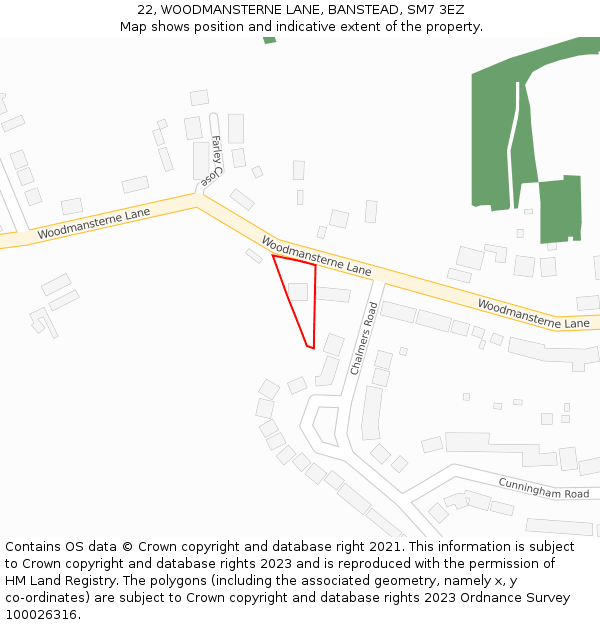 22, WOODMANSTERNE LANE, BANSTEAD, SM7 3EZ: Location map and indicative extent of plot