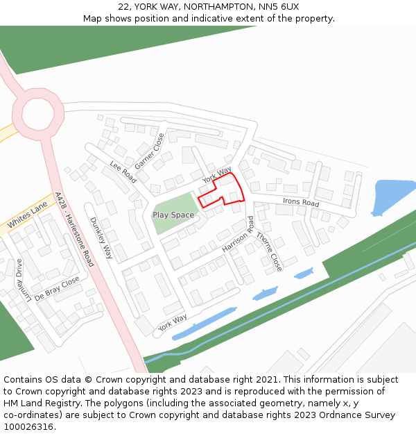 22, YORK WAY, NORTHAMPTON, NN5 6UX: Location map and indicative extent of plot