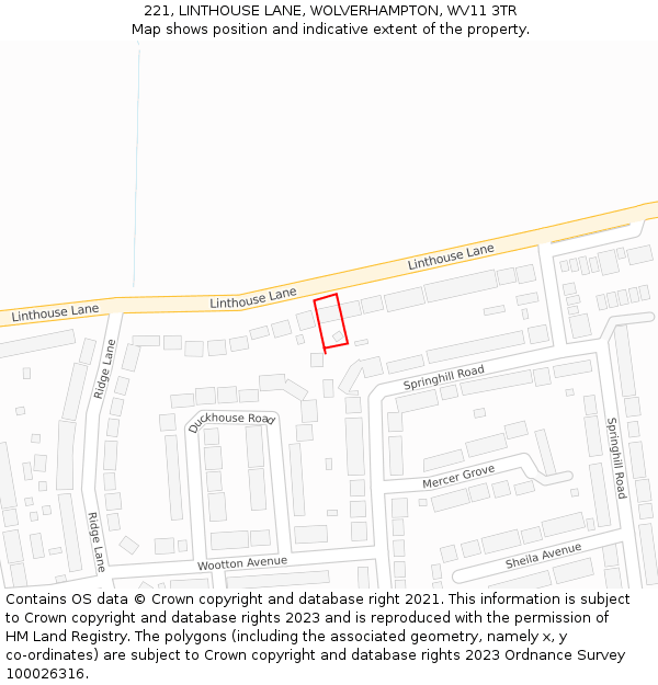 221, LINTHOUSE LANE, WOLVERHAMPTON, WV11 3TR: Location map and indicative extent of plot