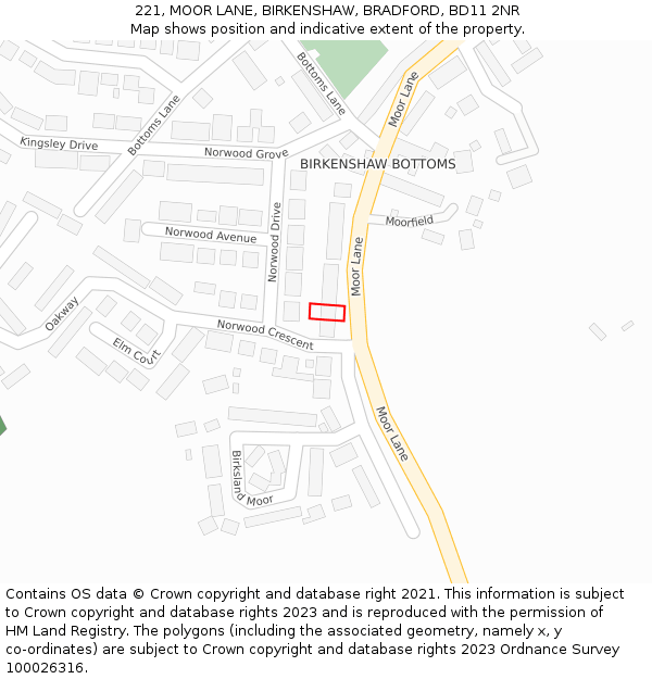 221, MOOR LANE, BIRKENSHAW, BRADFORD, BD11 2NR: Location map and indicative extent of plot