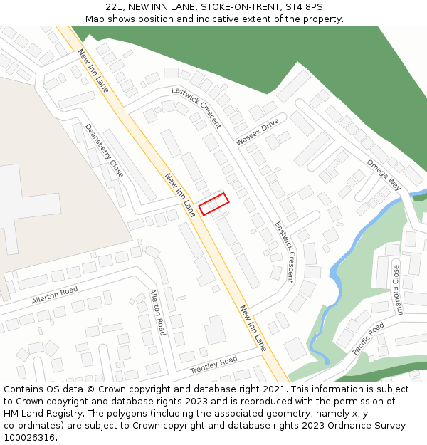 221, NEW INN LANE, STOKE-ON-TRENT, ST4 8PS: Location map and indicative extent of plot