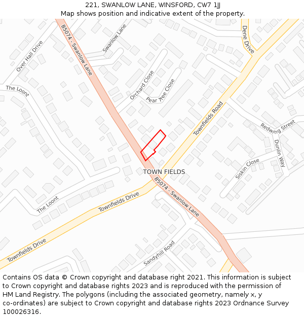 221, SWANLOW LANE, WINSFORD, CW7 1JJ: Location map and indicative extent of plot