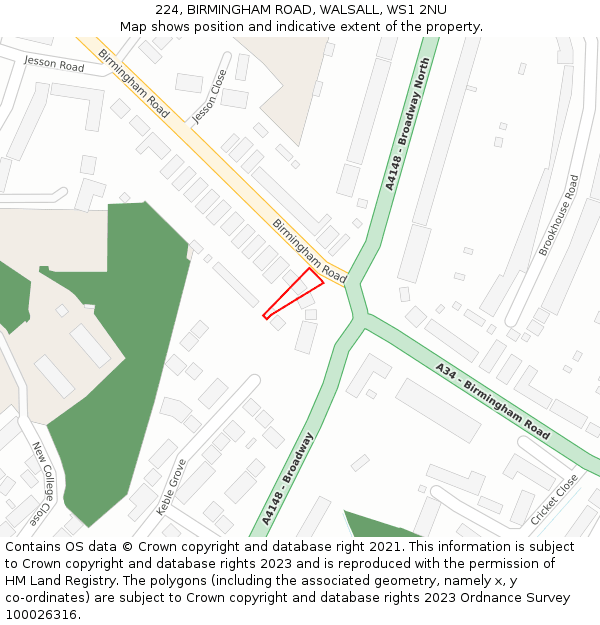 224, BIRMINGHAM ROAD, WALSALL, WS1 2NU: Location map and indicative extent of plot