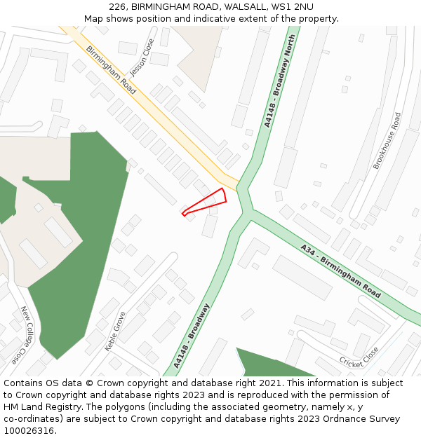 226, BIRMINGHAM ROAD, WALSALL, WS1 2NU: Location map and indicative extent of plot