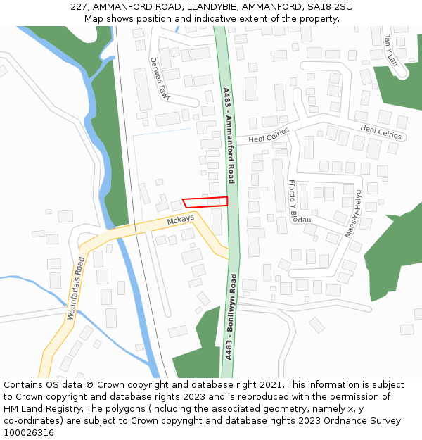 227, AMMANFORD ROAD, LLANDYBIE, AMMANFORD, SA18 2SU: Location map and indicative extent of plot