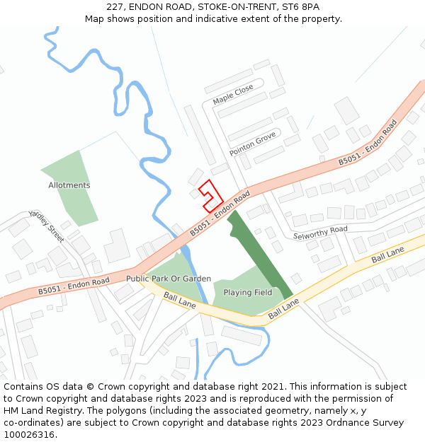 227, ENDON ROAD, STOKE-ON-TRENT, ST6 8PA: Location map and indicative extent of plot