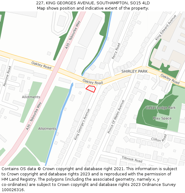 227, KING GEORGES AVENUE, SOUTHAMPTON, SO15 4LD: Location map and indicative extent of plot