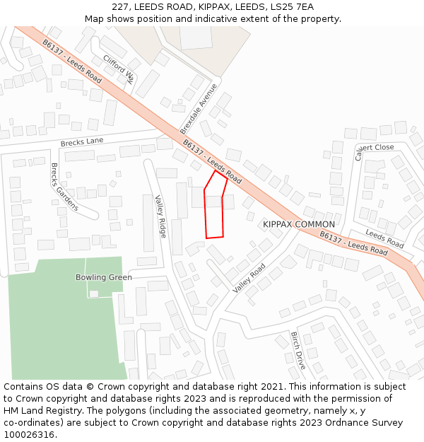 227, LEEDS ROAD, KIPPAX, LEEDS, LS25 7EA: Location map and indicative extent of plot