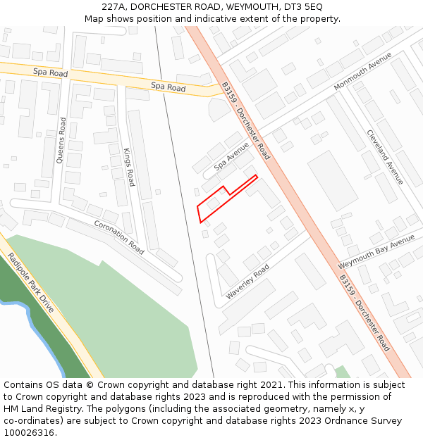 227A, DORCHESTER ROAD, WEYMOUTH, DT3 5EQ: Location map and indicative extent of plot