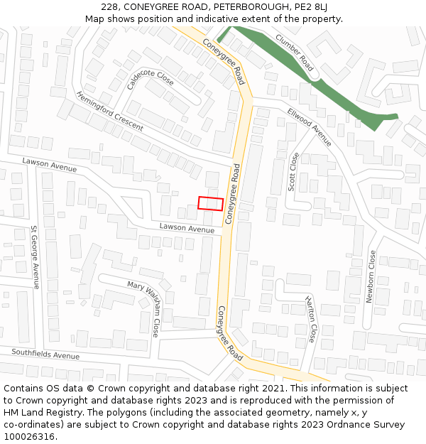 228, CONEYGREE ROAD, PETERBOROUGH, PE2 8LJ: Location map and indicative extent of plot