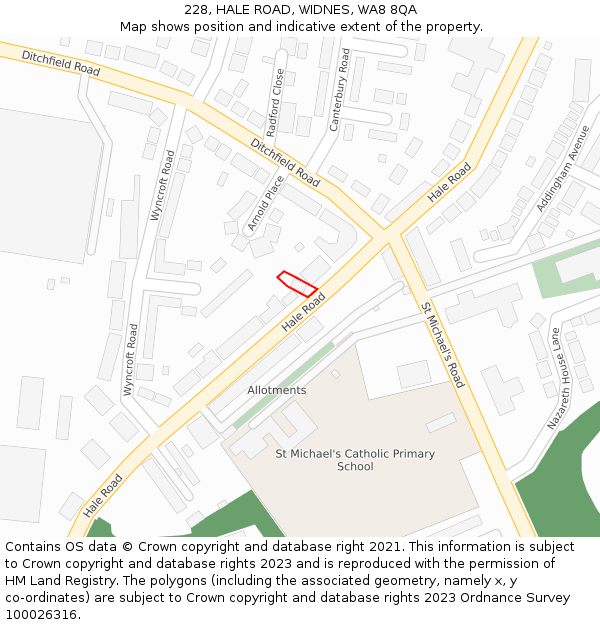 228, HALE ROAD, WIDNES, WA8 8QA: Location map and indicative extent of plot