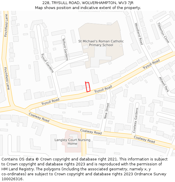 228, TRYSULL ROAD, WOLVERHAMPTON, WV3 7JR: Location map and indicative extent of plot