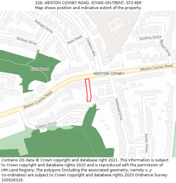 228, WESTON COYNEY ROAD, STOKE-ON-TRENT, ST3 6ER: Location map and indicative extent of plot