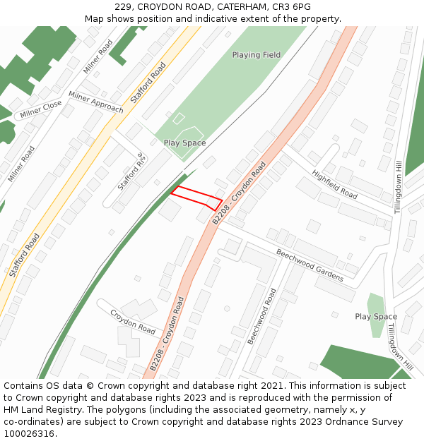 229, CROYDON ROAD, CATERHAM, CR3 6PG: Location map and indicative extent of plot