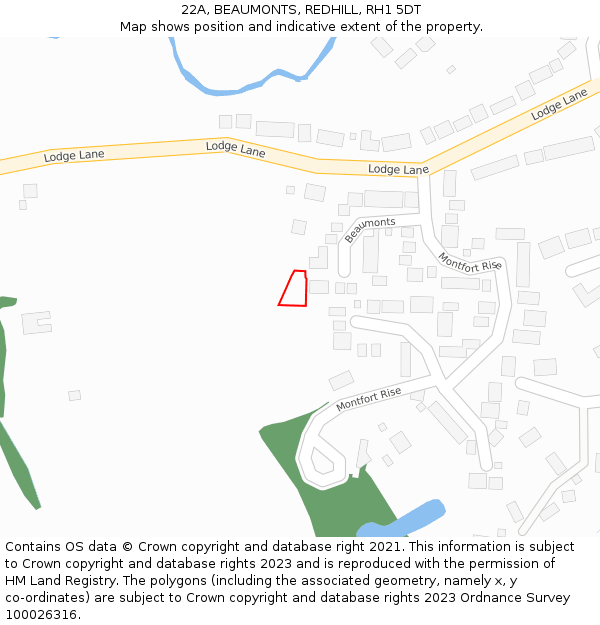 22A, BEAUMONTS, REDHILL, RH1 5DT: Location map and indicative extent of plot