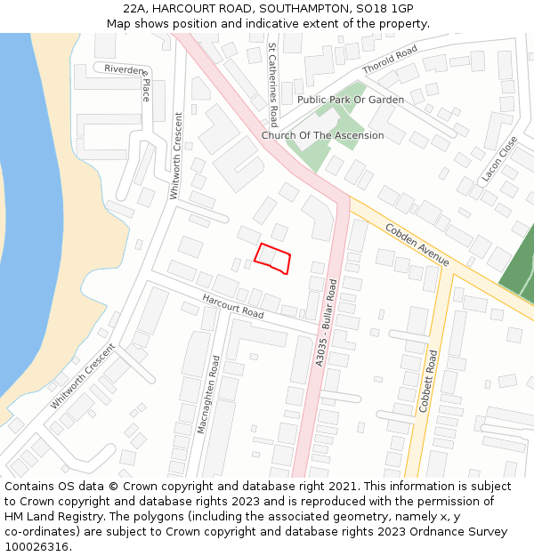 22A, HARCOURT ROAD, SOUTHAMPTON, SO18 1GP: Location map and indicative extent of plot