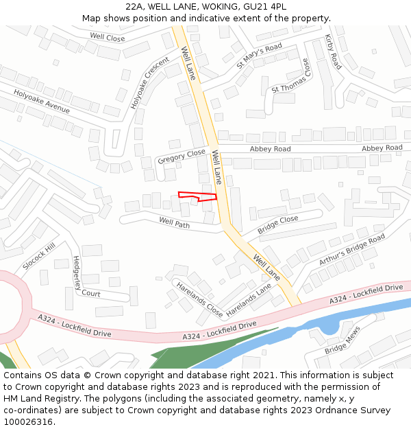 22A, WELL LANE, WOKING, GU21 4PL: Location map and indicative extent of plot