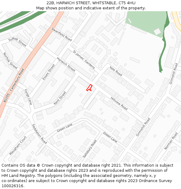 22B, HARWICH STREET, WHITSTABLE, CT5 4HU: Location map and indicative extent of plot