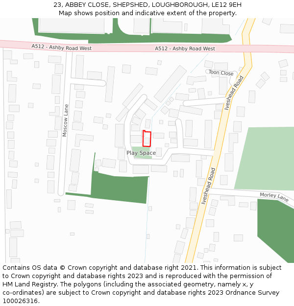 23, ABBEY CLOSE, SHEPSHED, LOUGHBOROUGH, LE12 9EH: Location map and indicative extent of plot