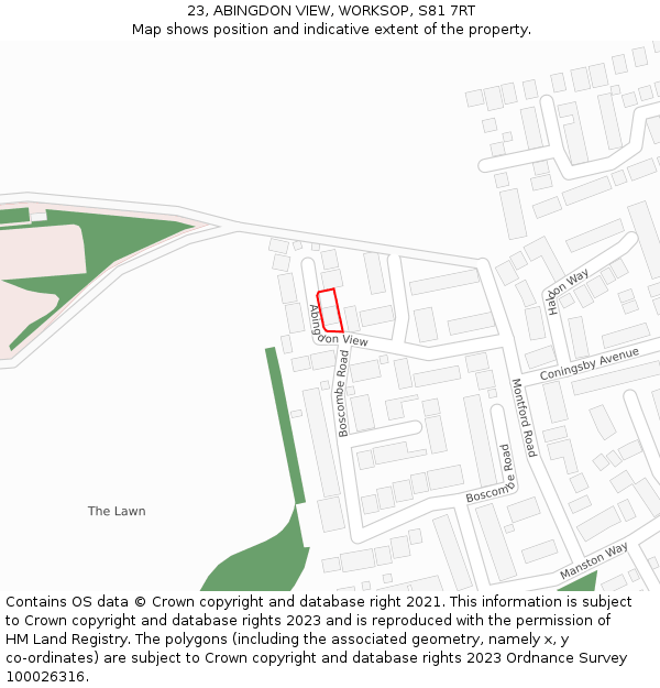 23, ABINGDON VIEW, WORKSOP, S81 7RT: Location map and indicative extent of plot