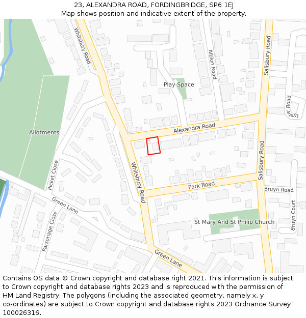 23, ALEXANDRA ROAD, FORDINGBRIDGE, SP6 1EJ: Location map and indicative extent of plot