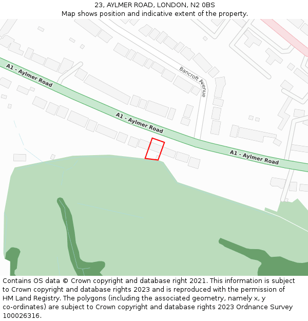 23, AYLMER ROAD, LONDON, N2 0BS: Location map and indicative extent of plot