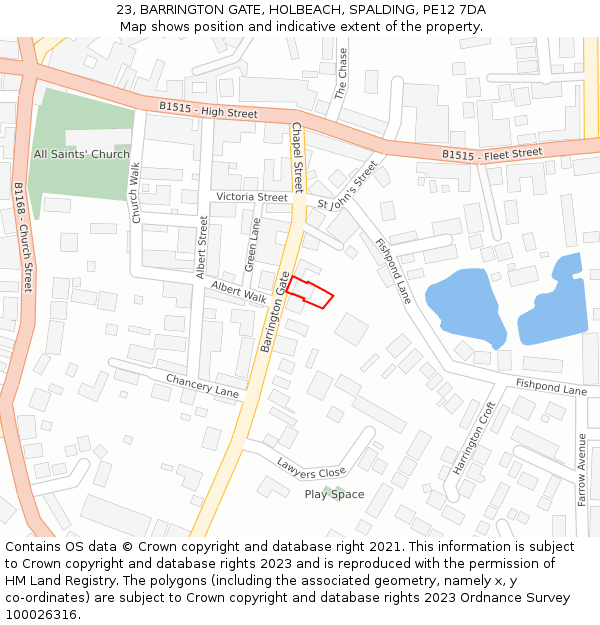 23, BARRINGTON GATE, HOLBEACH, SPALDING, PE12 7DA: Location map and indicative extent of plot