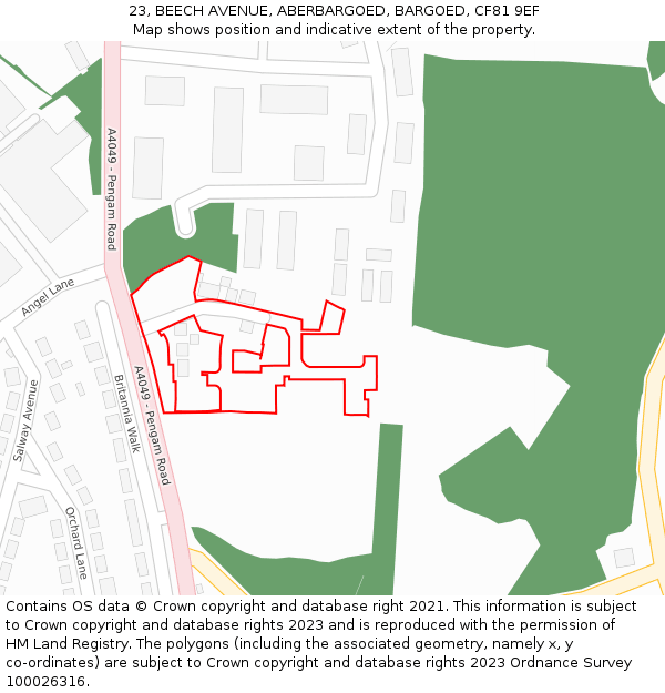 23, BEECH AVENUE, ABERBARGOED, BARGOED, CF81 9EF: Location map and indicative extent of plot