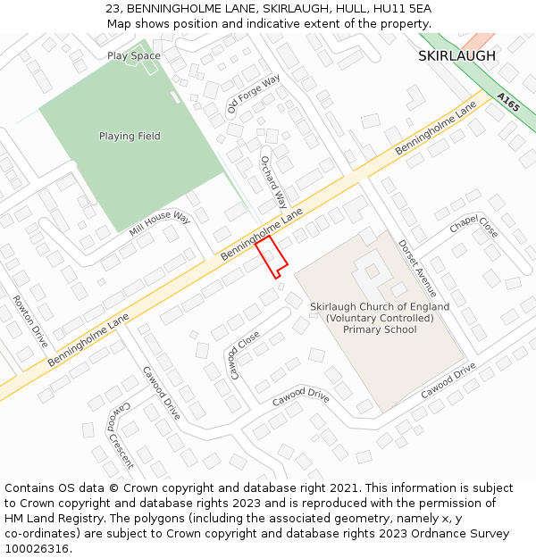 23, BENNINGHOLME LANE, SKIRLAUGH, HULL, HU11 5EA: Location map and indicative extent of plot