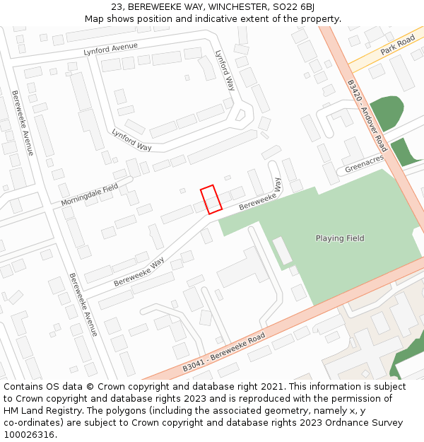 23, BEREWEEKE WAY, WINCHESTER, SO22 6BJ: Location map and indicative extent of plot