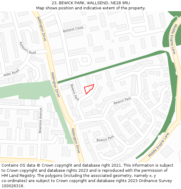 23, BEWICK PARK, WALLSEND, NE28 9RU: Location map and indicative extent of plot