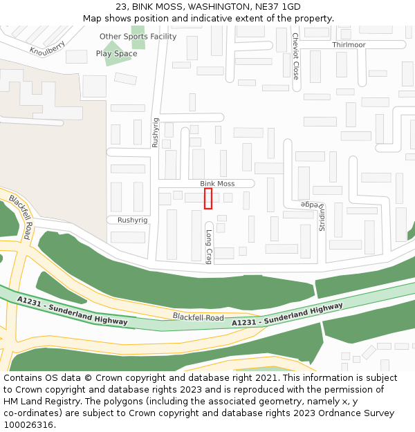 23, BINK MOSS, WASHINGTON, NE37 1GD: Location map and indicative extent of plot