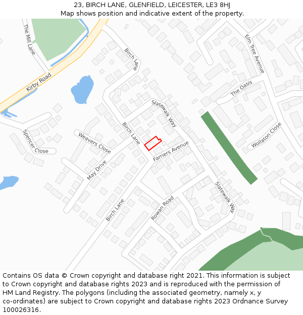 23, BIRCH LANE, GLENFIELD, LEICESTER, LE3 8HJ: Location map and indicative extent of plot