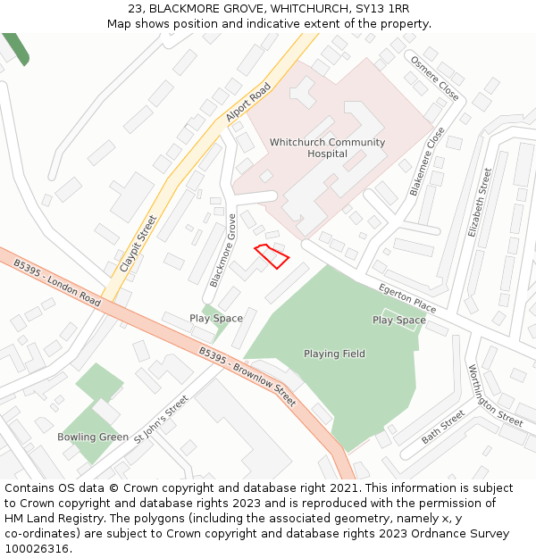 23, BLACKMORE GROVE, WHITCHURCH, SY13 1RR: Location map and indicative extent of plot