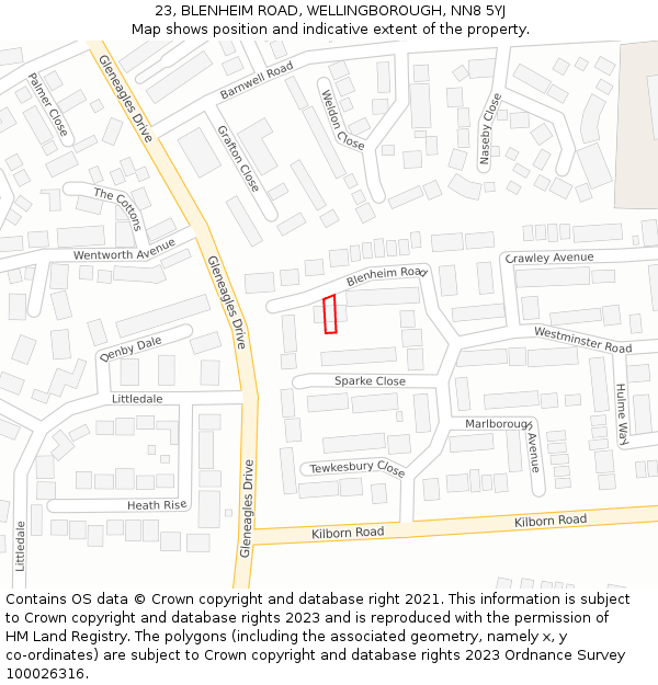 23, BLENHEIM ROAD, WELLINGBOROUGH, NN8 5YJ: Location map and indicative extent of plot