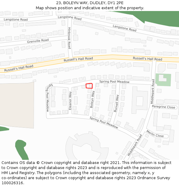 23, BOLEYN WAY, DUDLEY, DY1 2PE: Location map and indicative extent of plot