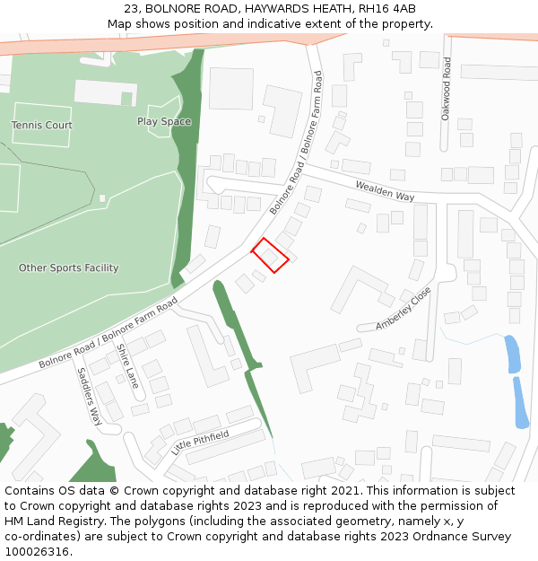 23, BOLNORE ROAD, HAYWARDS HEATH, RH16 4AB: Location map and indicative extent of plot