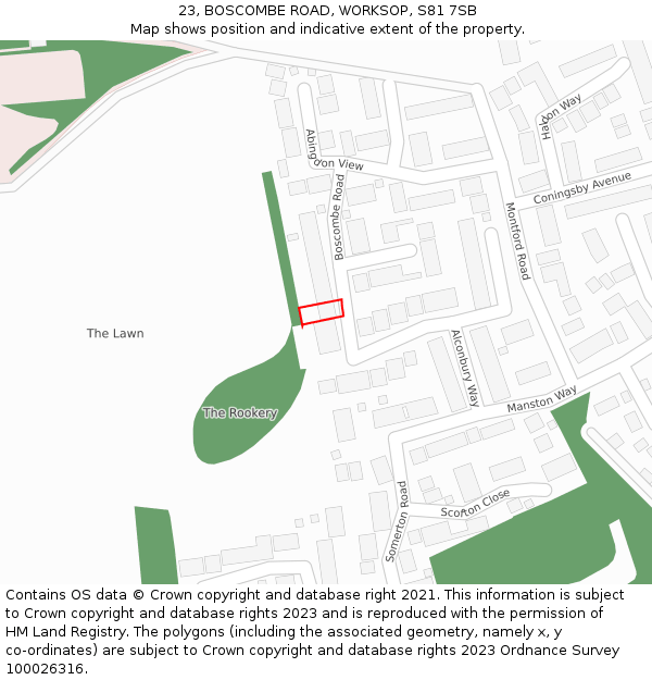 23, BOSCOMBE ROAD, WORKSOP, S81 7SB: Location map and indicative extent of plot