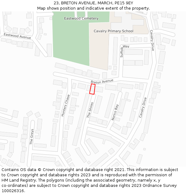 23, BRETON AVENUE, MARCH, PE15 9EY: Location map and indicative extent of plot