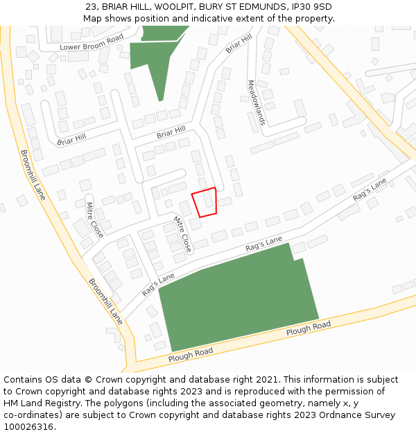 23, BRIAR HILL, WOOLPIT, BURY ST EDMUNDS, IP30 9SD: Location map and indicative extent of plot