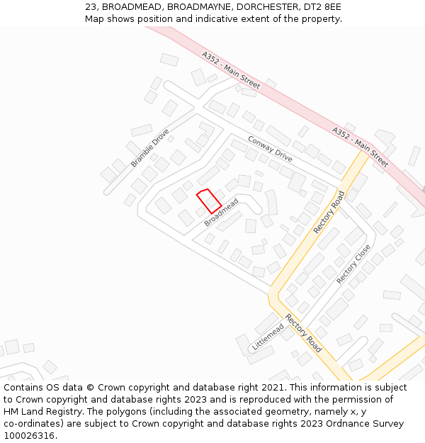 23, BROADMEAD, BROADMAYNE, DORCHESTER, DT2 8EE: Location map and indicative extent of plot