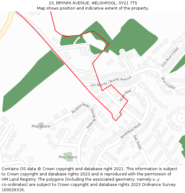 23, BRYNFA AVENUE, WELSHPOOL, SY21 7TS: Location map and indicative extent of plot