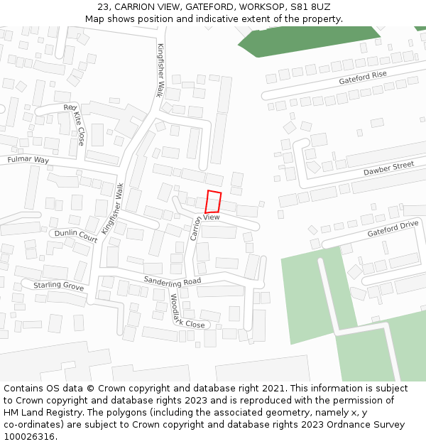 23, CARRION VIEW, GATEFORD, WORKSOP, S81 8UZ: Location map and indicative extent of plot