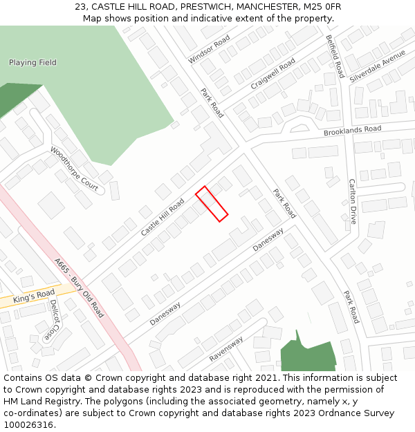 23, CASTLE HILL ROAD, PRESTWICH, MANCHESTER, M25 0FR: Location map and indicative extent of plot